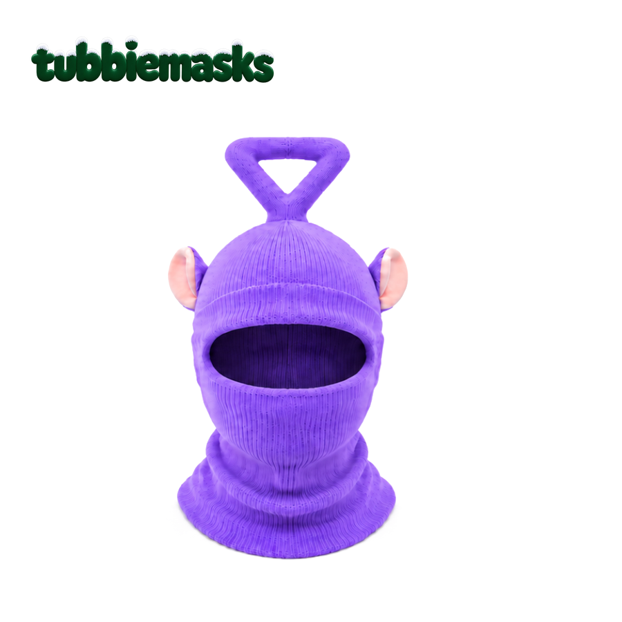 Purple Tubbiemasks mask with a triangular antenna